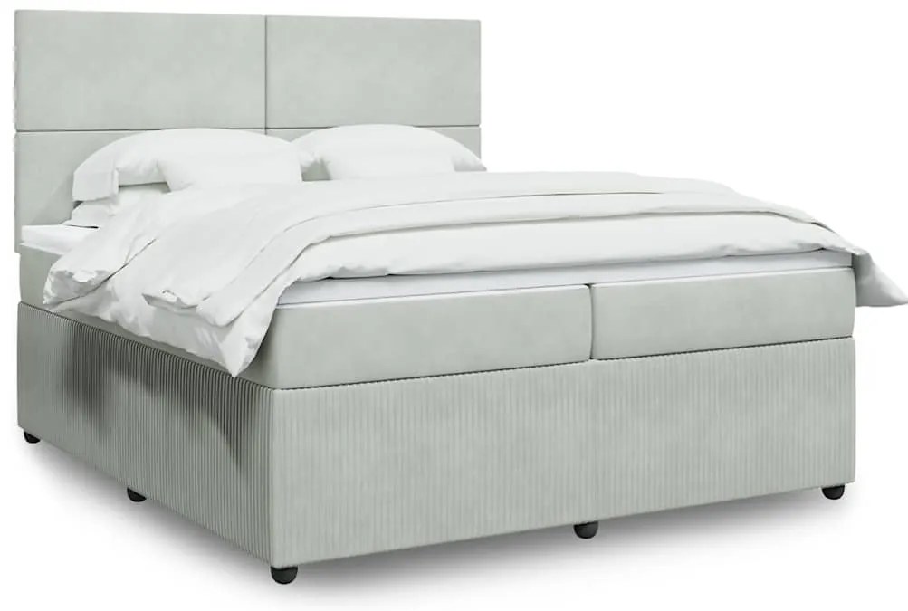 vidaXL Pat box spring cu saltea, gri deschis, 200x200 cm, catifea
