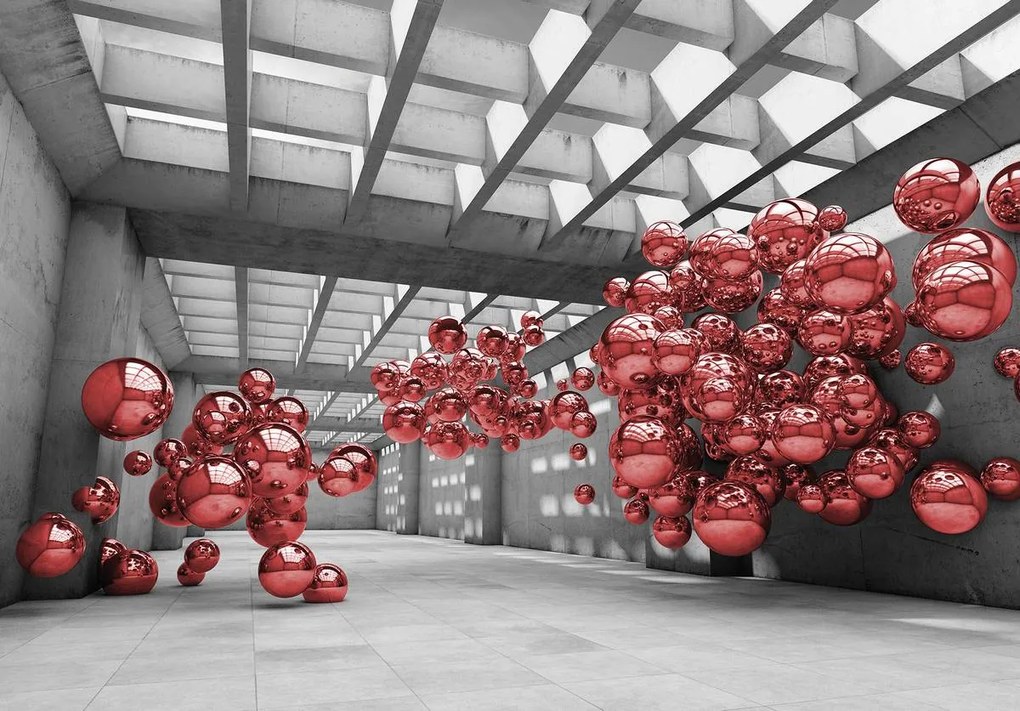 Fototapet - Modernism 3D roșu - încăpere (254x184 cm)