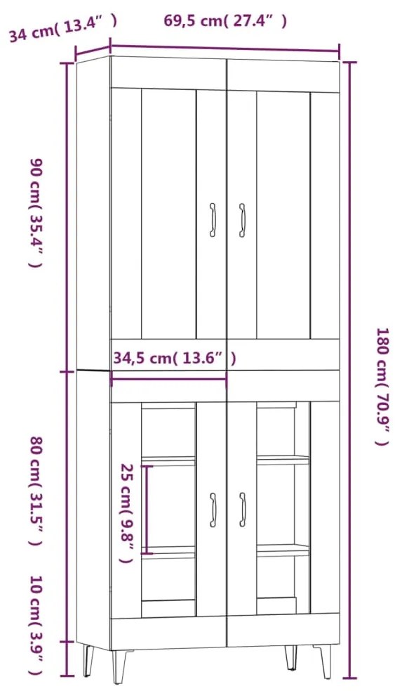 Dulap inalt, stejar maro, 69,5x34x180 cm, lemn prelucrat