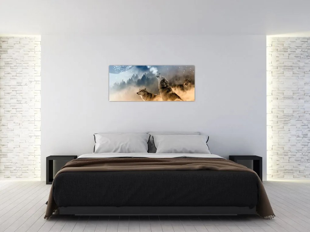 Tablou - lupii urlând la lună (120x50 cm)