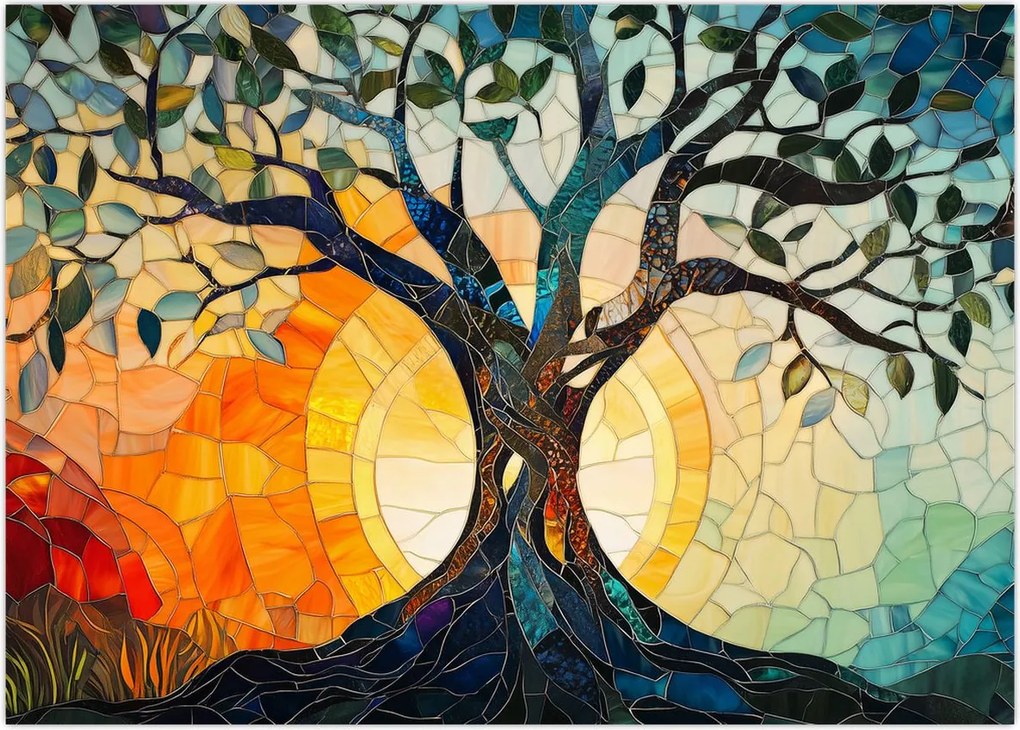 Tablou – Mozaic – soare și arbore I. (70x50 cm)