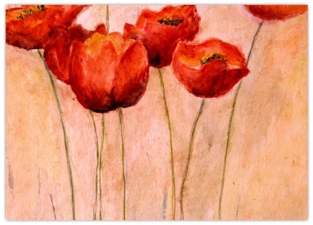 Tablou pe sticlă - Lalele roșii (70x50 cm)