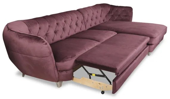 Coltar Extensibil Cu Lada Depozitare Retro, Dreapta, Mov, 302 X 188 Cm