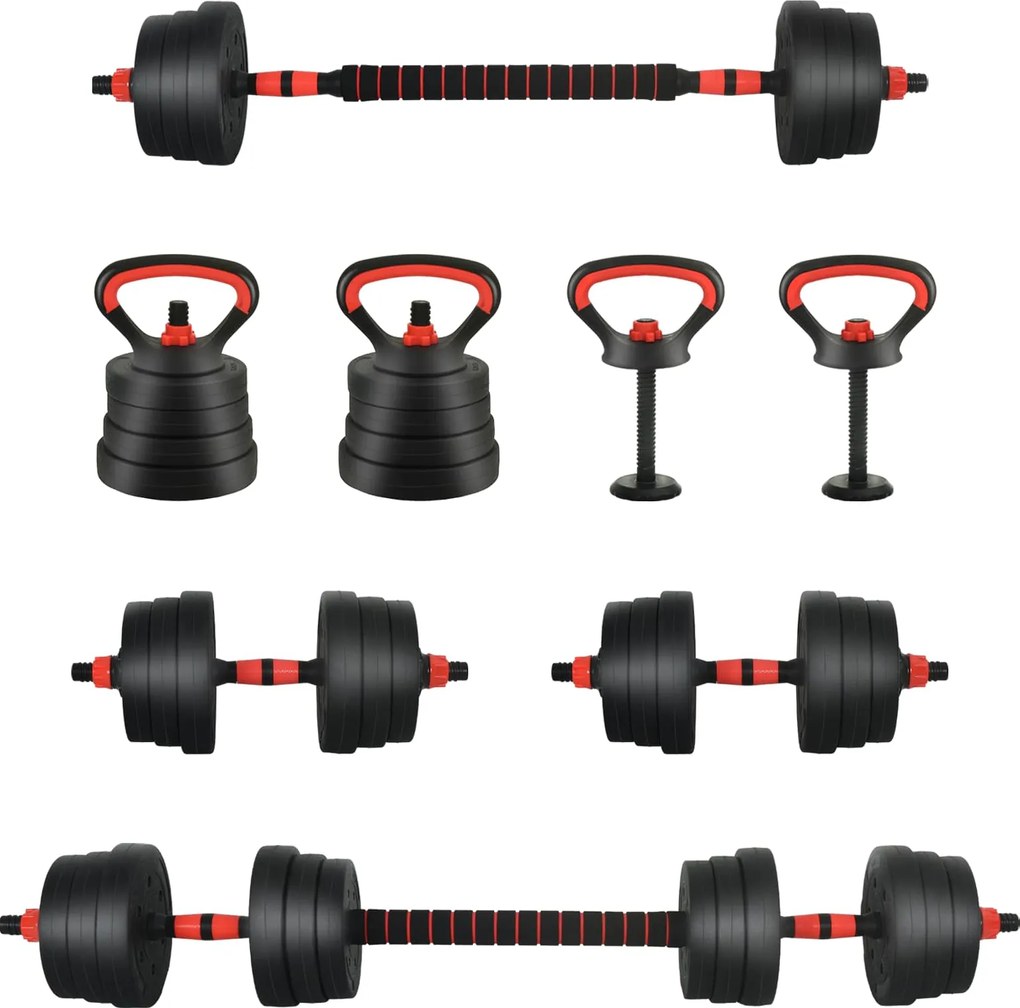vidaXL Set Haltere, Bară și Kettlebell 4 în 1 20kg 20kg Negru și roșu