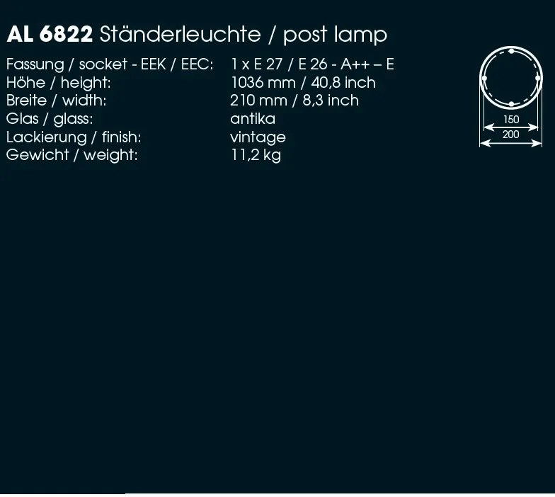 Stalp iluminat exterior din fier forjat, inaltime 103cm, AL 6822
