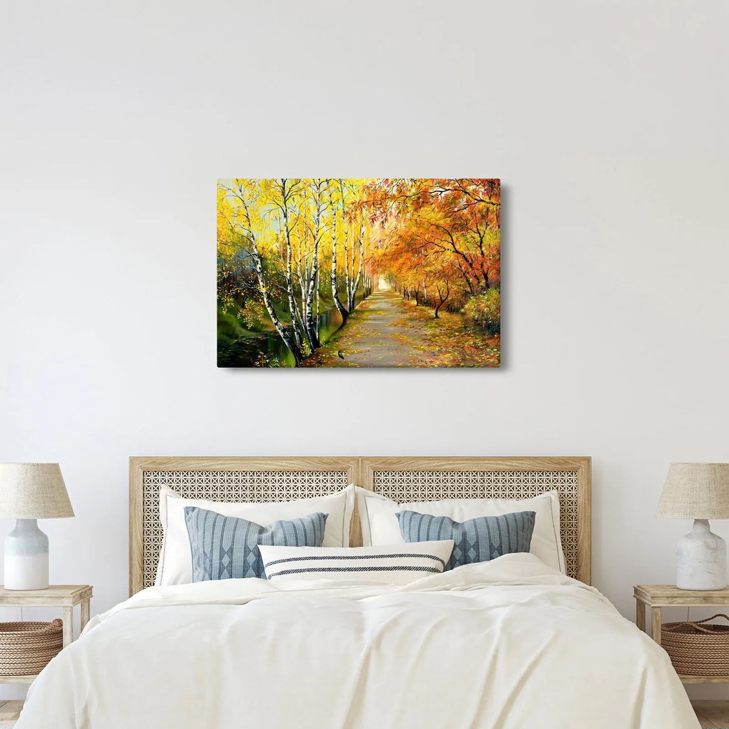 Tablou - Alee romantică de-a lungul apei, pictură în ulei (90x60 cm)