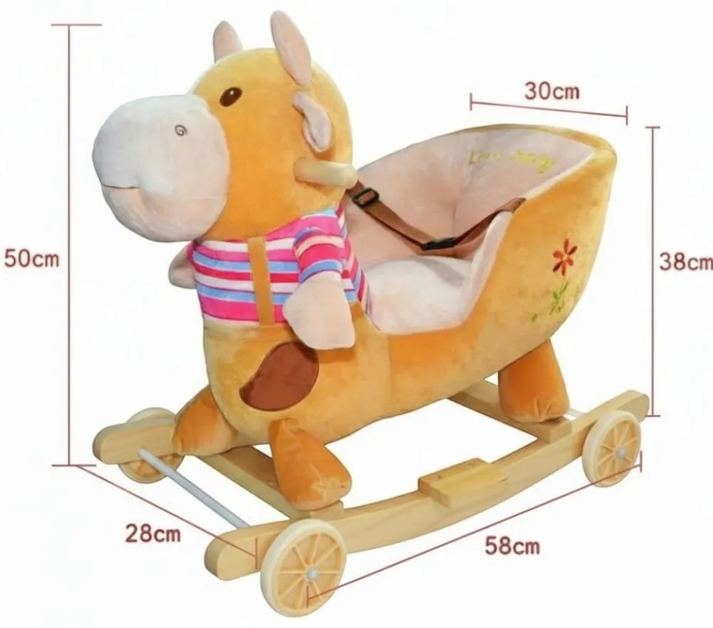 Balansoar Muzical 2 in 1 din Plus cu Roti, NOVOKIDS™ Happy Bouncer Cow, Dimensiuni 58x50x30 cm, model Vacuta bej