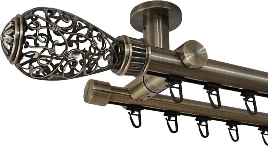 Galerie dublă Above 25/19 mm aur antic – țeavă profil, prindere tavan (Alege marime: 280 cm)