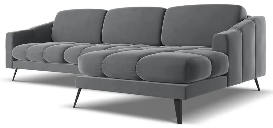 Colțar gri cu tapițerie din catifea (cu colț pe partea dreaptă) Nalu – Makamii