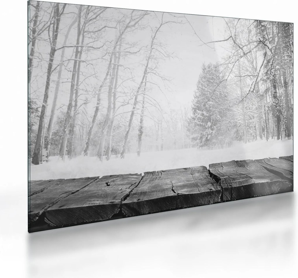 Tablou pe sticlă - Pier de lemn în timpul iernii (70x50 cm)