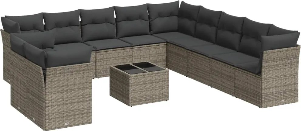 vidaXL Set canapea de grădină cu perne, 12 piese, gri, poliratan