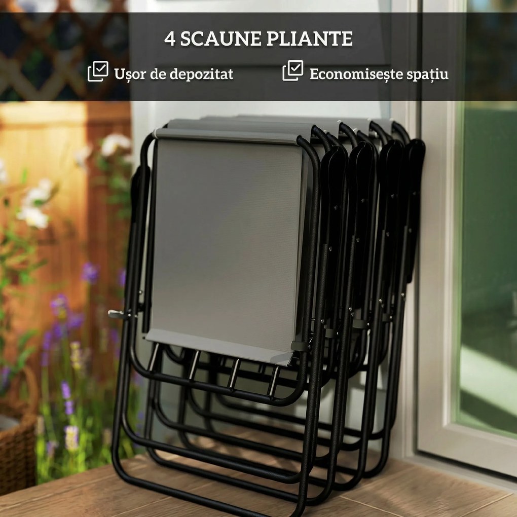 Outsunny Set de Mobilier de Grădină din 6 Piese cu Umbrelă de Soare,  Masă și Scaune Pliante, Ф80x70 cm, Gri | Aosom Romania