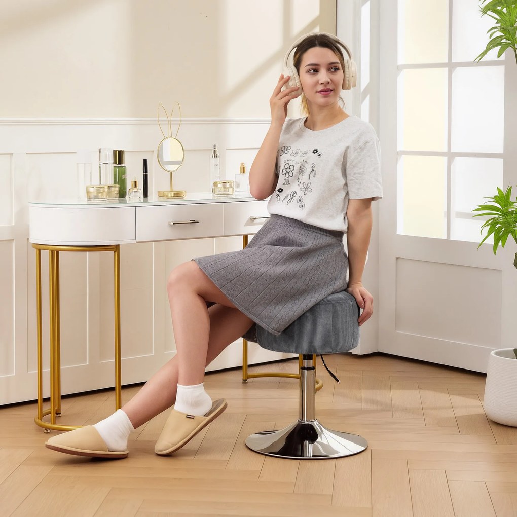 HOMCOM Taburet Înalt de Bucătărie Reglabil în Înălțime 52-66 cm Tapitat cu Catifea Rotativ 360° Gri | Aosom Romania
