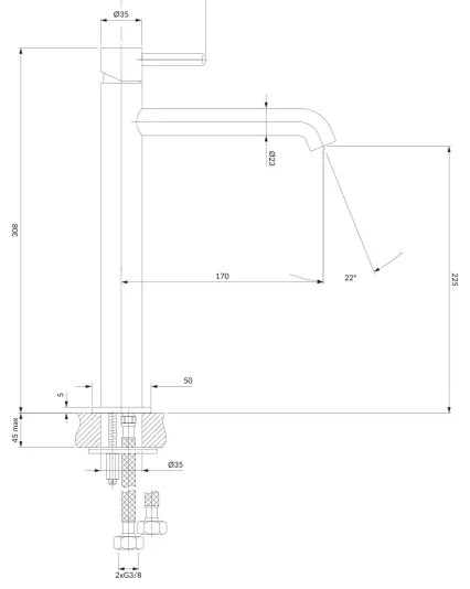 Baterie de lavoar OMNIRES Y1212CR Y 30,8 cm crom lucios