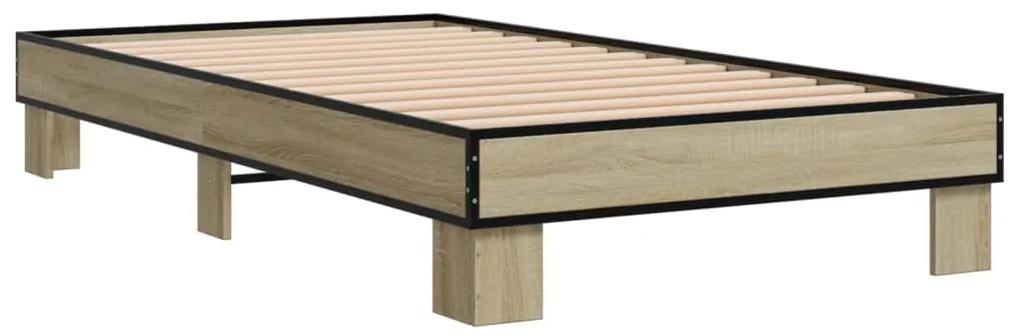845873 vidaXL Cadru de pat, stejar sonoma, 90x200 cm, lemn prelucrat și metal