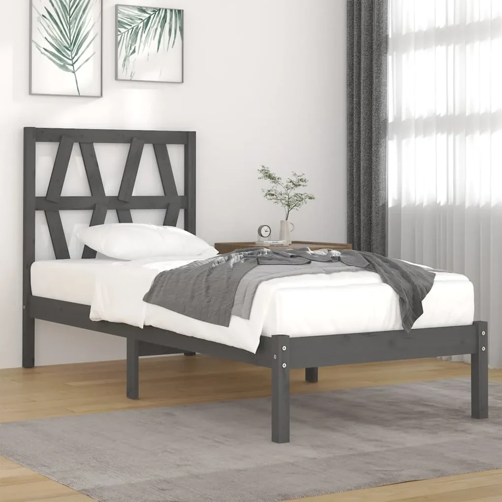 3103990 vidaXL Cadru de pat, gri, 100x200 cm, lemn masiv de pin