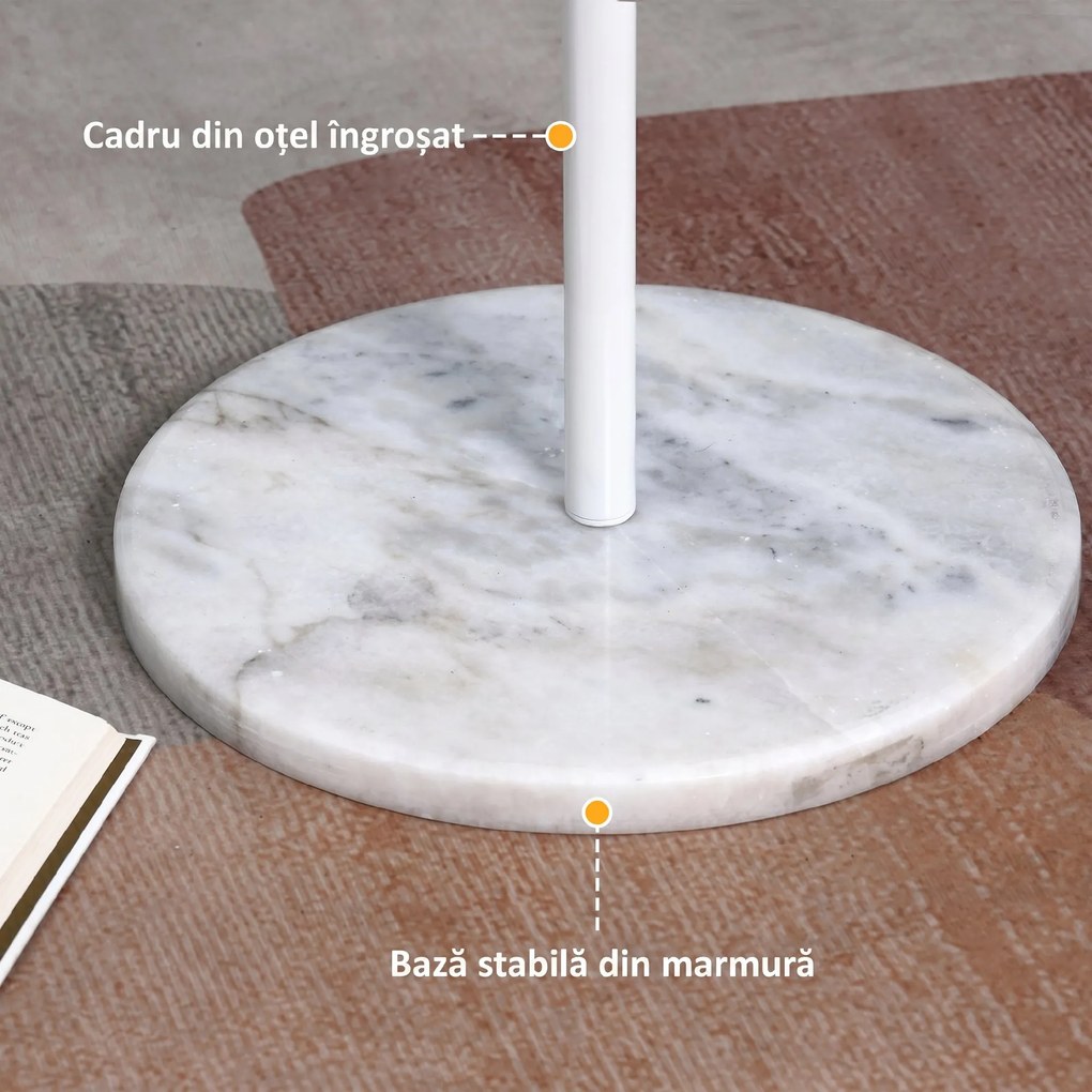 HOMCOM Cuier Înalt cu 8 Cârlige și Bază Rotundă, Cuier de Podea din Oțel și Marmură, 35x35x170 cm, Alb | Aosom Romania