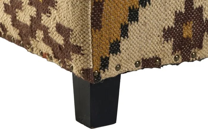 Taburet pentru picioare kilim lucrat manual multicolor din lână și lemn, 80×80×44 cm, „Kilim"