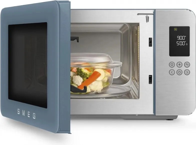 Cuptor cu microunde cu gratar 4in1 SMEG Collezione MOC01SBMEU, 1900 W, 29 l, 18 programe, Inchidere lenta, Semnal sonor, Ecran LCD, Albastru