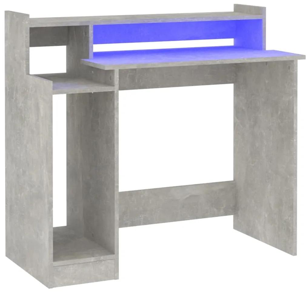 Birou cu lumini LED, gri beton, 97x90x45 cm, lemn compozit Gri beton