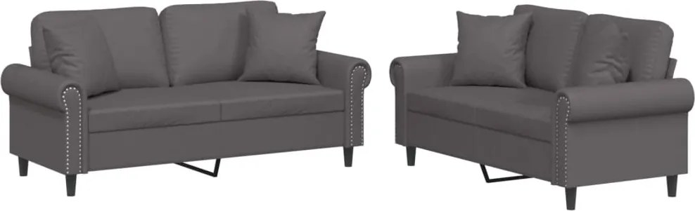 vidaXL Set de canapele cu perne, 2 piese, gri, piele ecologică