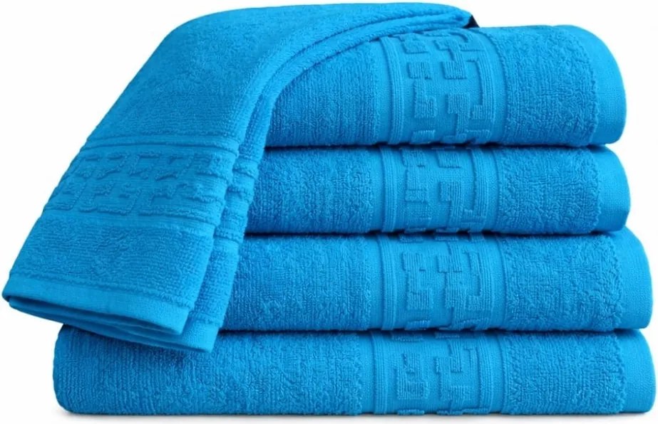 Set 5 Prosoape 50x90 cm Bumbac 500 g/mp Bordura Greceasca, Bleu
