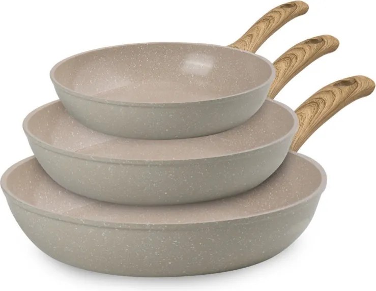 Set 3 tigai Royalty Line RL-FM3, 20/24/28 cm, Acoperire din marmura, Inductie, Crem