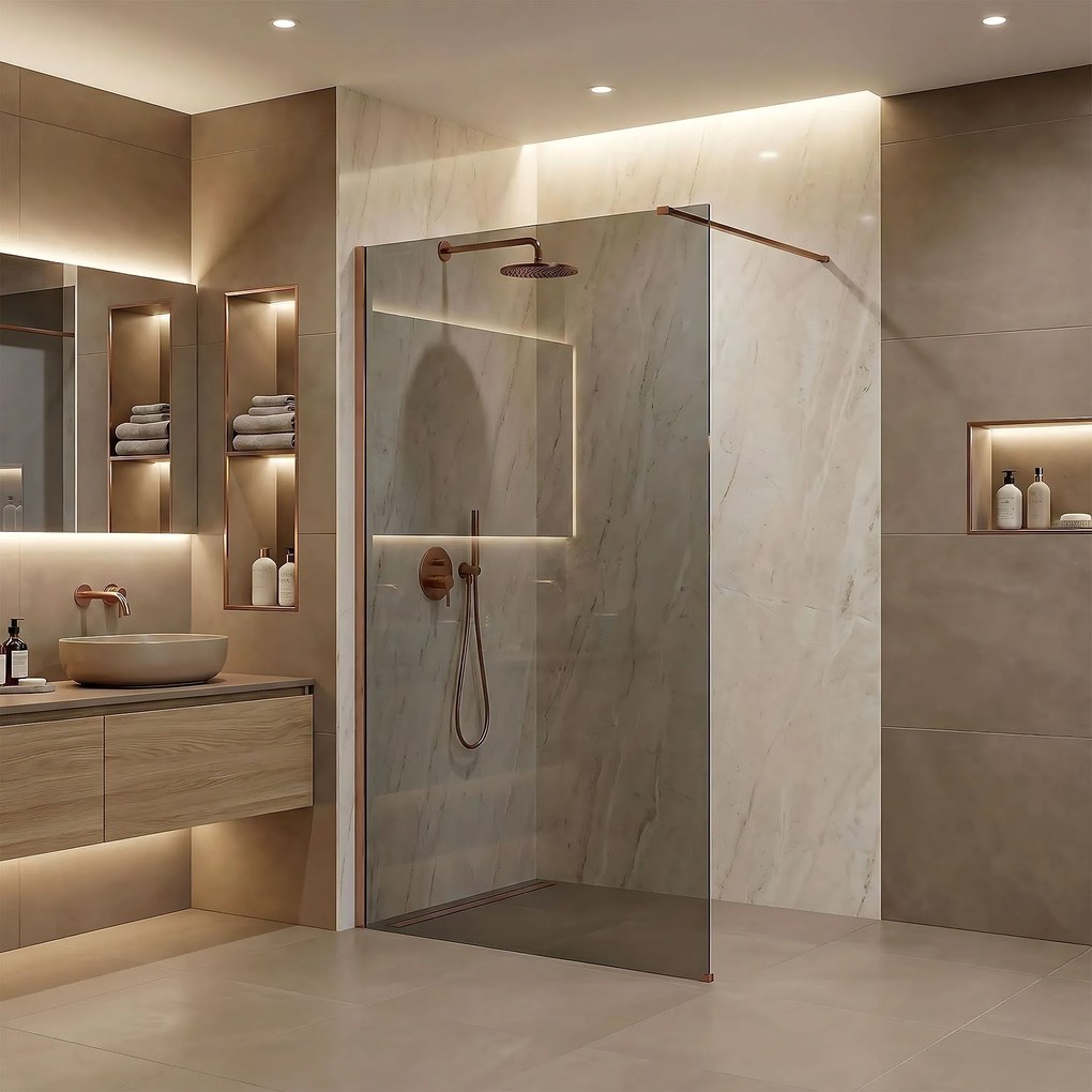 Paravan de dus Rea Flexi Grey / Brush Copper 130