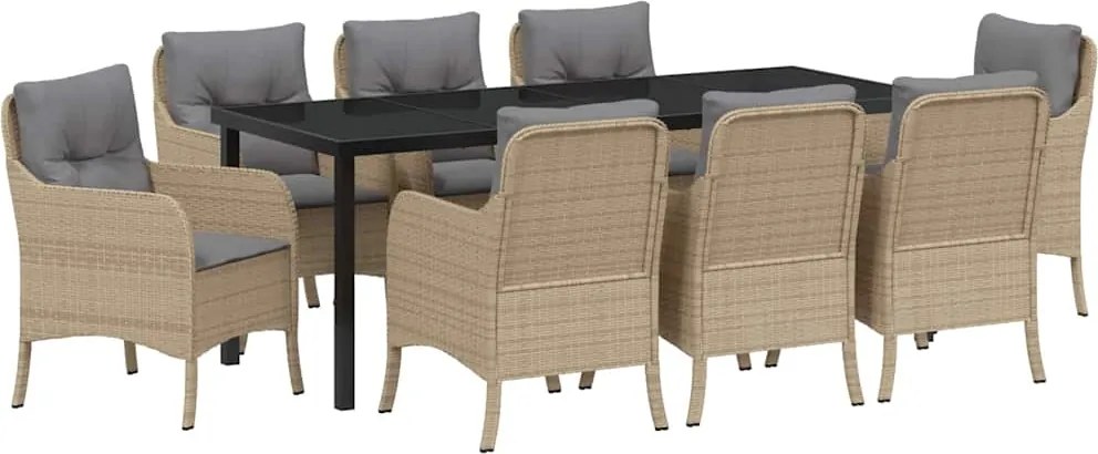 vidaXL Set de masă pentru grădină cu pernă 9 pcs Bej poliratan
