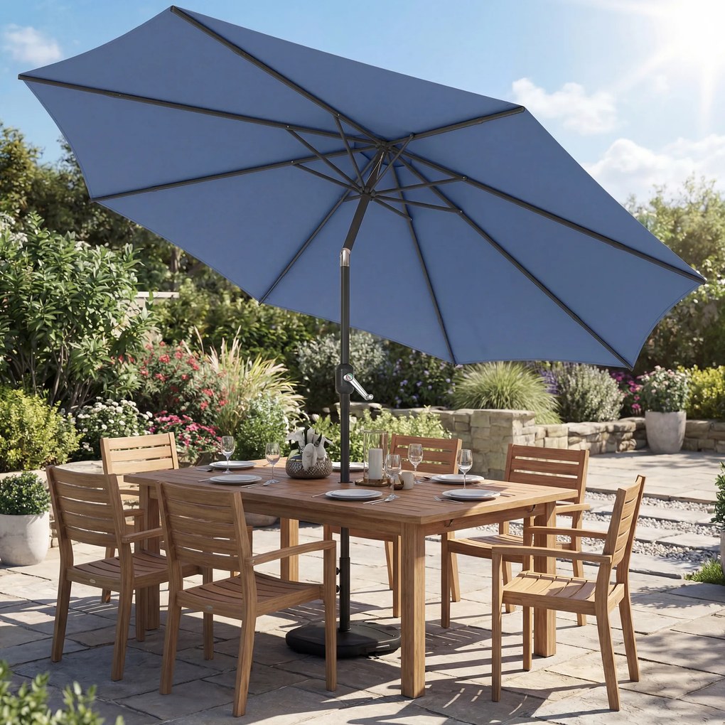 Outsunny Umbrelă de soare Ø295 cm, UV 30+ umbrelă rotundă pentru balcon, umbrelă de plajă, umbrelă de piață pentru plajă balcon grădină, Albastru | Aosom Romania
