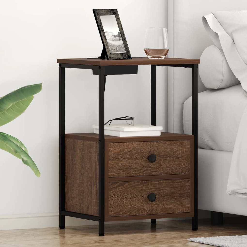 vidaXL Cabinet de noptiere cu stație de încărcare 2 pcs Stejar brun