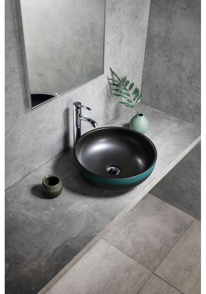 Chiuvetă neagră/turcoaz rotundă din ceramică ø 41 cm Priori – Sapho