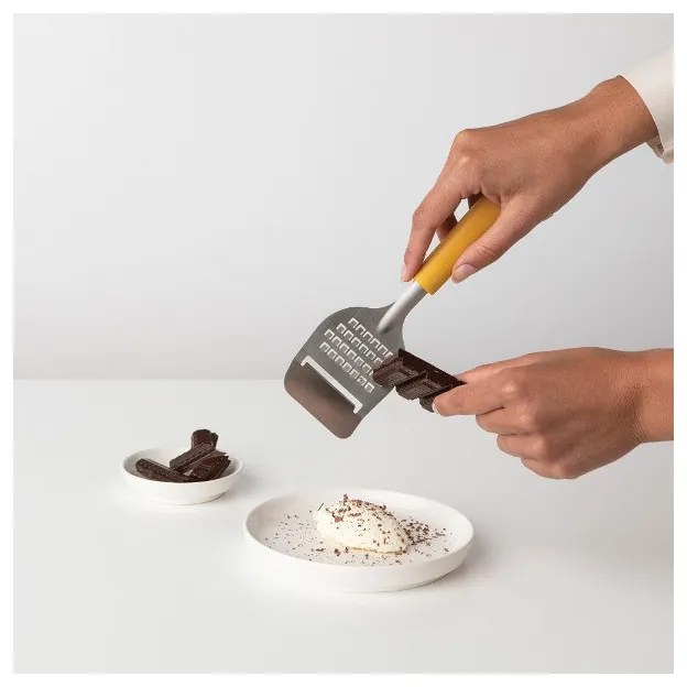 Cutit pentru branza cu razatoare Brabantia Tasty+ 1001191, Lama lustruita cu ultrasunete, Otel inoxidabil, Galben
