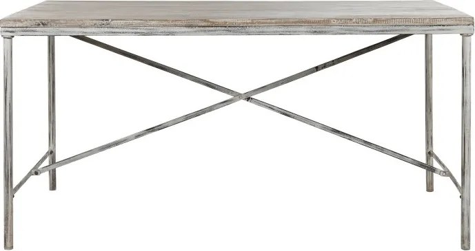 Masă dining décapé din lemn de mango, natur, 12 locuri, cu cadru metalic în X, 78,5 x 240 x 90 cm, „Freya”