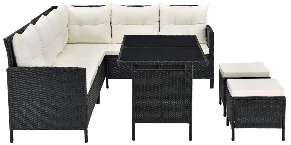 Jusky Set ratan de gradina Manacor - perne negre, albe