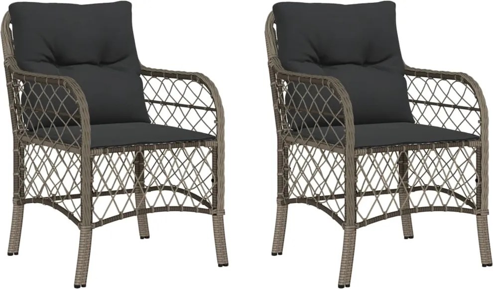 vidaXL Scaune de grădină cu perne, 2 buc., gri, poliratan