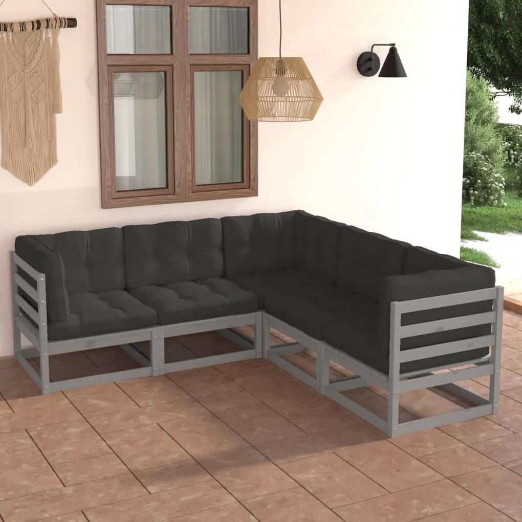 3076776 vidaXL Set mobilier de grădină cu perne, 5 piese, lemn masiv de pin