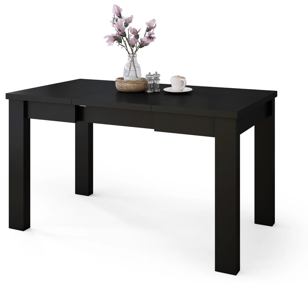 Mazzoni FONTE Negru Mat - MASĂ CLASICĂ DE BUCĂTĂRIE/LIVING EXTENSIBILĂ PÂNĂ LA 130 sau 155 cm!