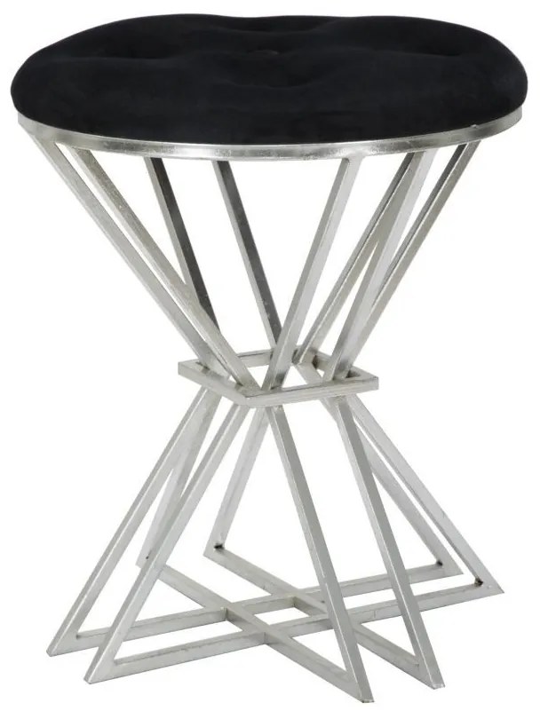 Taburet negru / argintiu din catifea si metal, ø 40 cm, Oslo Mauro Ferreti