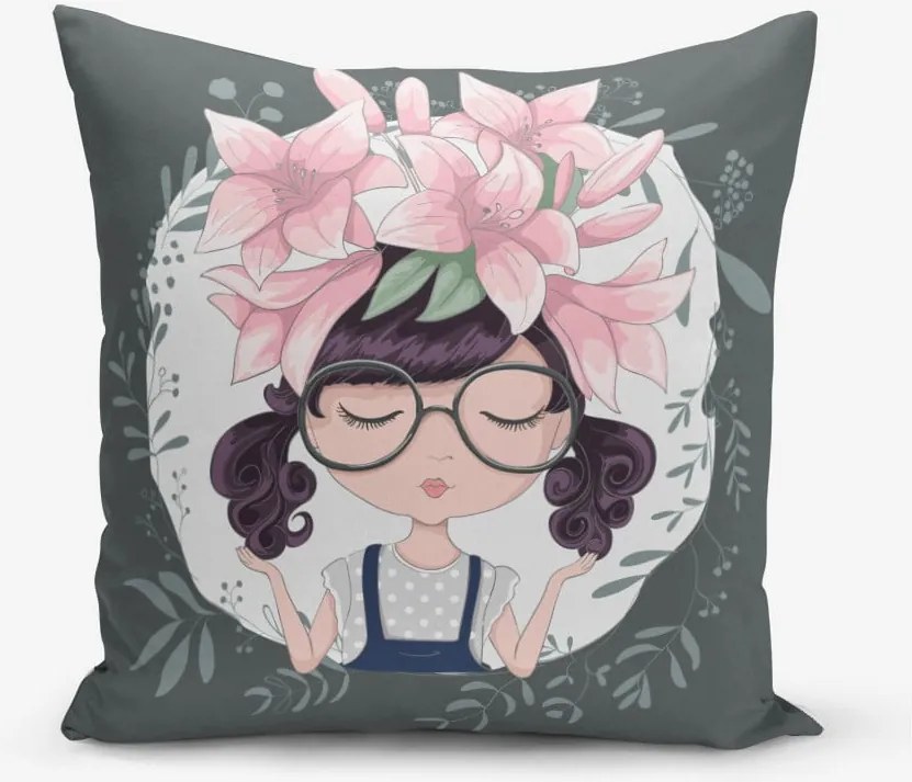 Față de pernă cu amestec de bumbac Minimalist Cushion Covers Flower and Girl, 45 x 45 cm