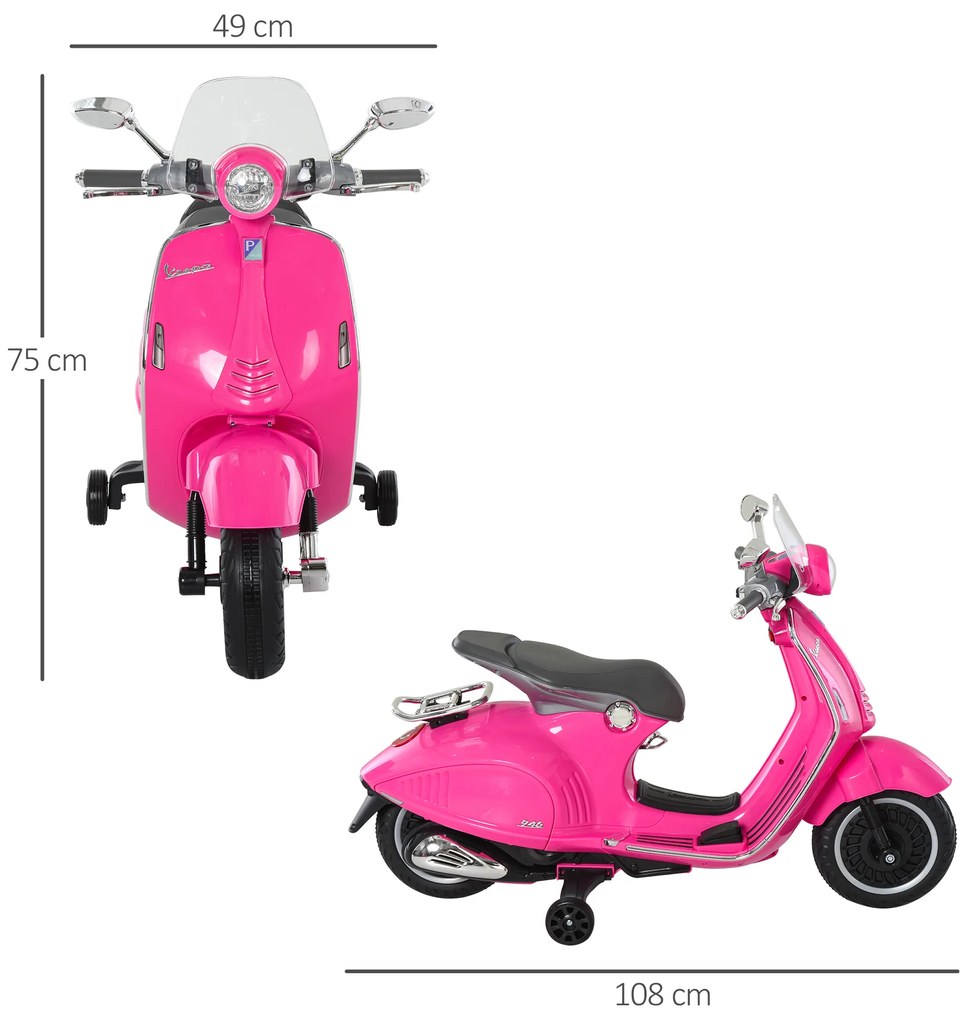 HOMCOM Motocicletă Jucărie, Motocicletă pentru Copii 3+ Ani din PP și Oțel cu 2 Roți Suplimentare, 108x49x75 cm, Roz | Aosom Romania