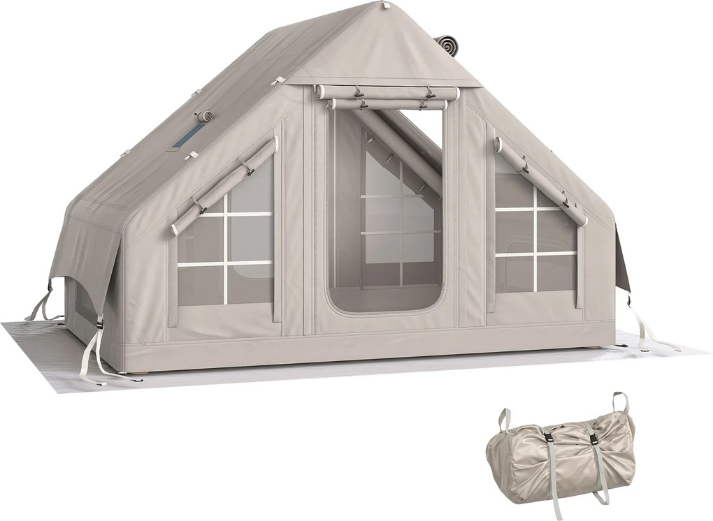 Outsunny Cort gonflabil 5–8 persoane, montare rapidă, 8000 mm impermeabil și rezistent la vânt cu pompă, racord pentru sobă, fereastră de acoperiș | Aosom Romania