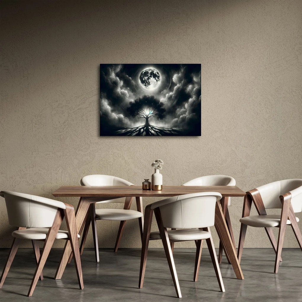 Tablou – Arbore alb-negru în lună plină (70x50 cm)