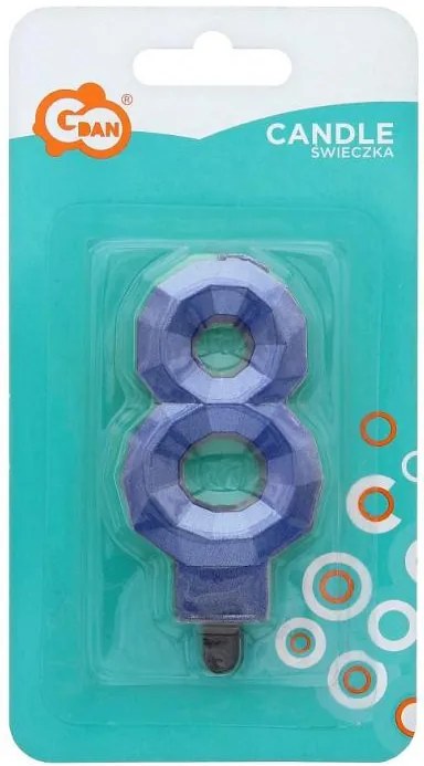 Numere Diamond Metallic Lumânare albastră numărul 8, lumânare de tort