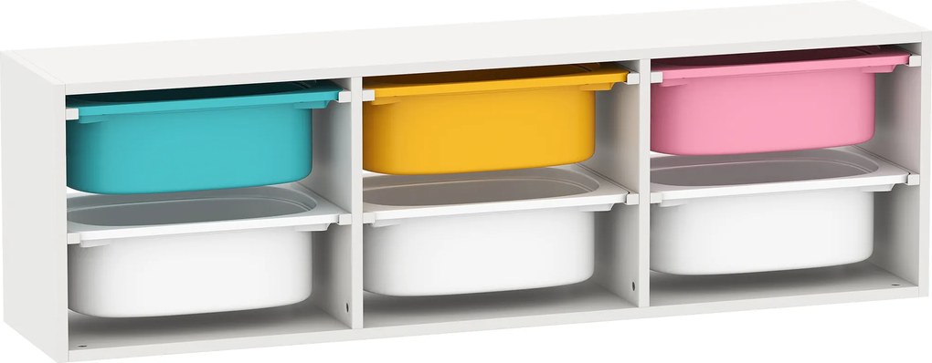 AIYAPLAY Raft pentru Jucării din Lemn cu 6 Recipiente Detașabile din Plastic, Multicolor | Aosom Romania