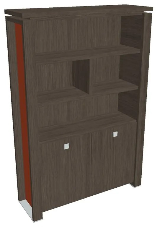 Dulap înalt Verno+ S 140 x 46 x 210 cm, cu rafturi, stejar antracit / portocaliu