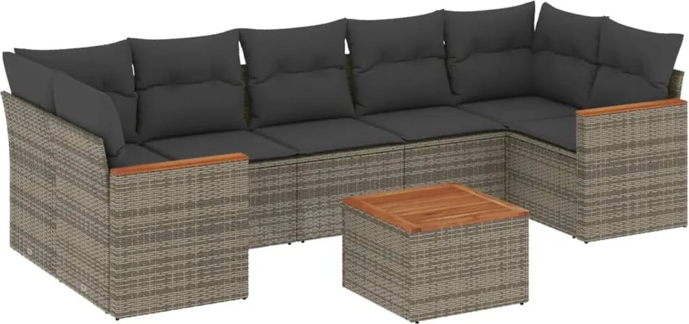 vidaXL Set canapele de grădină cu perne, 8 piese, gri, poliratan