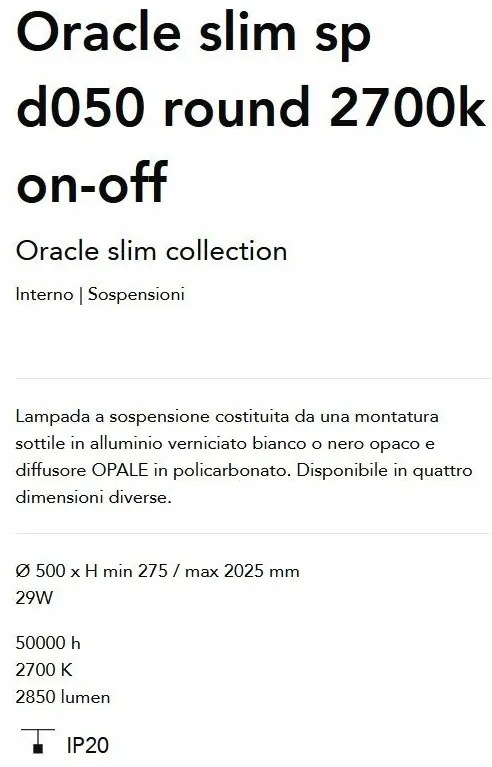 Lustra LED suspendata Oracle slim sp d050 round 2700k on-off WH