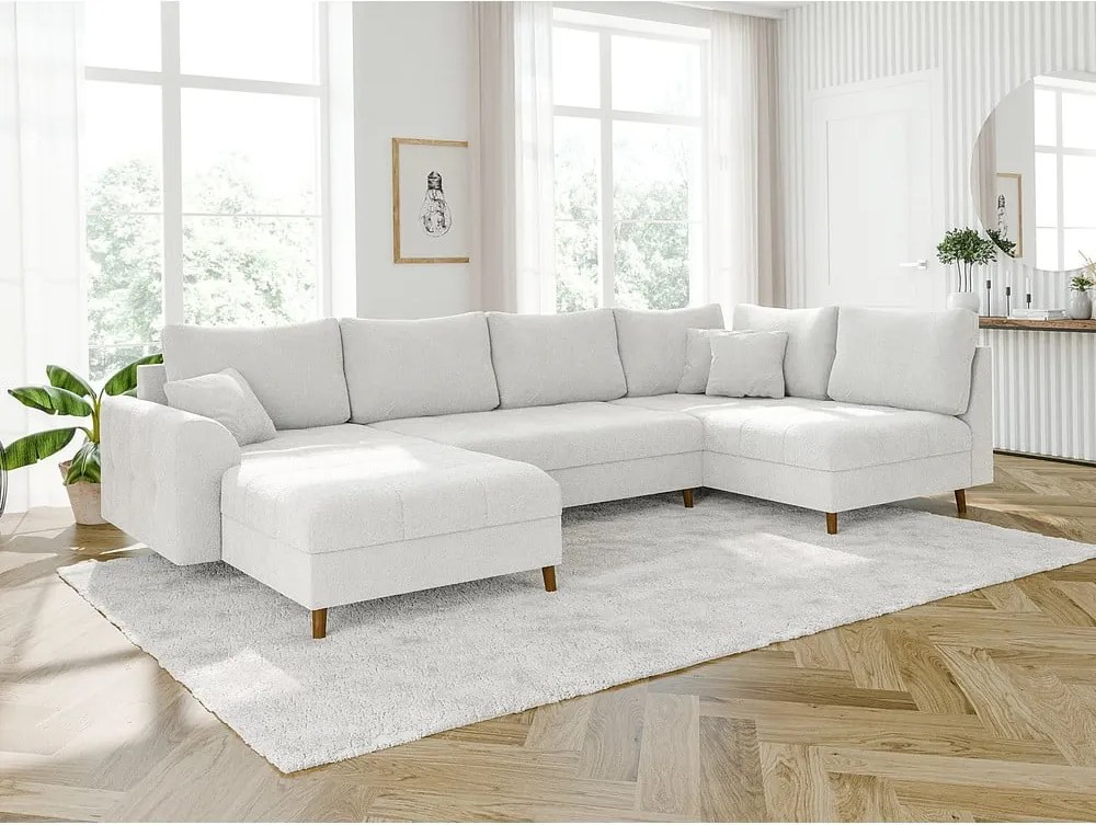 Colțar crem cu tapițerie din țesătură bouclé (colț stânga /în formă de "U") Ariella – Ropez