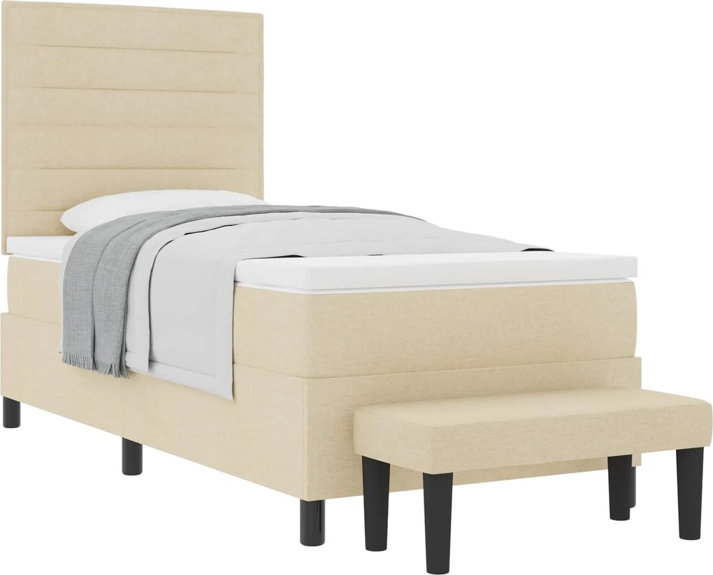 vidaXL Pat cu arcuri cu saltea cu headboard Crem 90 x 200 cm țesătură